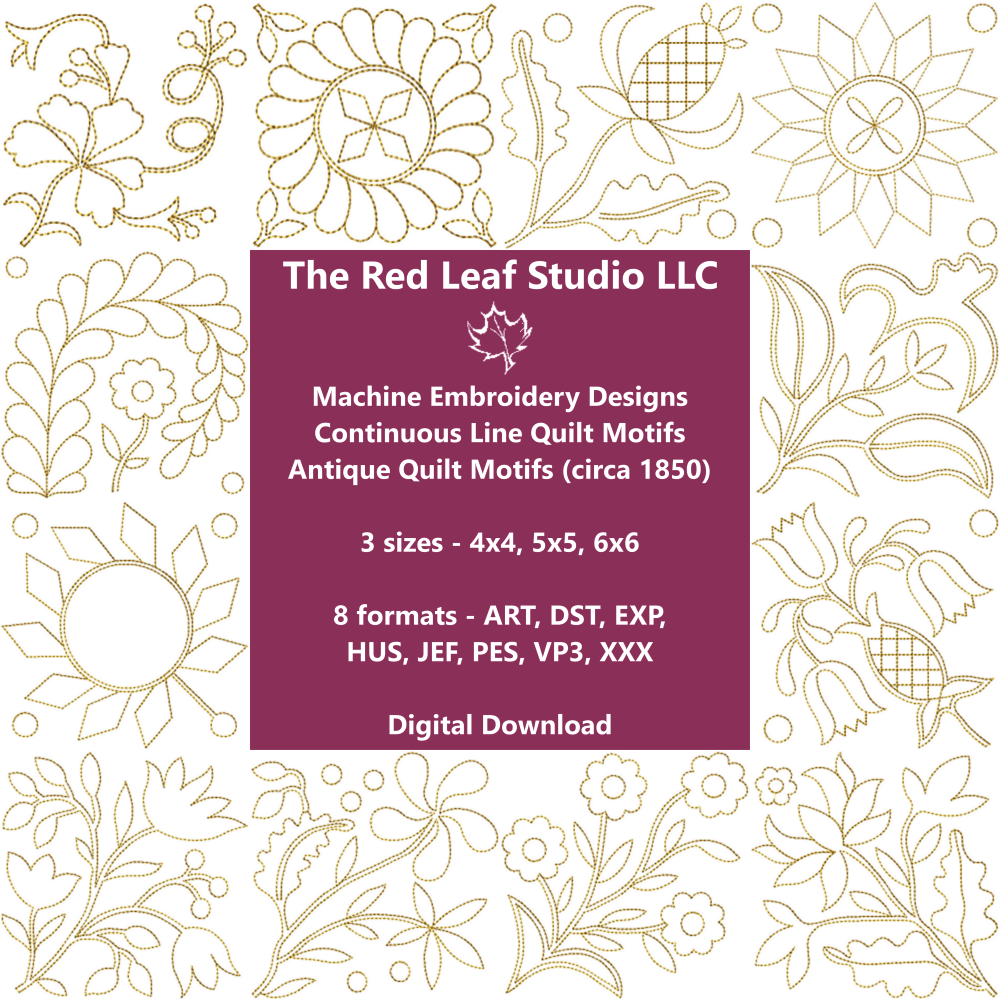 Set #3 - Antique Quilt Motifs (circa 1850) Continuous Line Quilt Motifs Machine Embroidery Designs INSTANT DOWNLOAD
