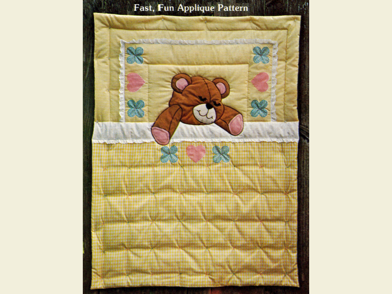 Vintage Quilt Pattern Cute & Adorable Sleepy Teddy Easy Applique Baby / Crib Quilt - PDF Instant Digital Download