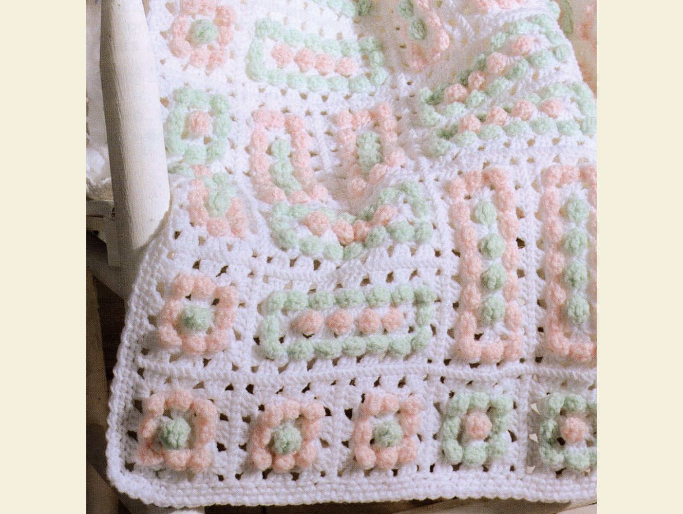 Vintage Crochet Pattern Baby / Crib Blanket / Afghan - Textured Bars & Squares Bobble Stitch - PDF Instant Digital Download
