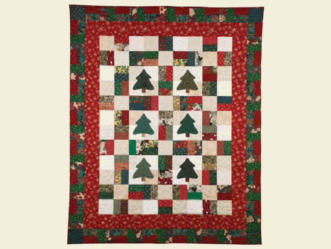 Vintage Quilt Pattern Scrappy 9-Patch Christmas Tree Quilt - Includes Tree Applique Template - Fast & Fun - PDF Instant Digital Download