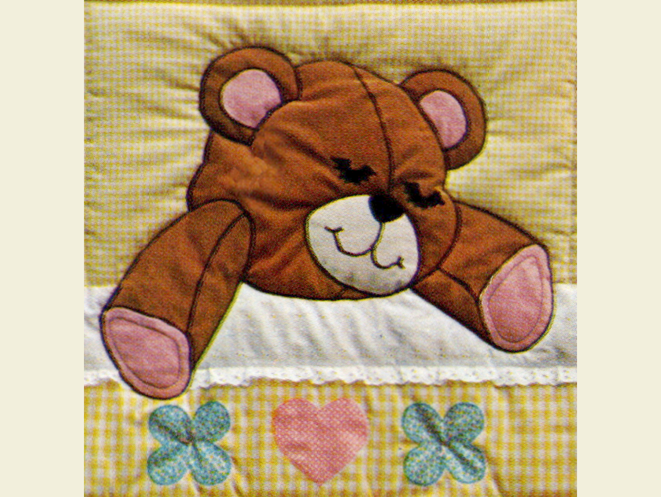 Vintage Quilt Pattern Cute & Adorable Sleepy Teddy Easy Applique Baby / Crib Quilt - PDF Instant Digital Download