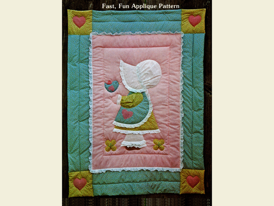 Vintage Quilt Pattern Cute & Adorable Amy Sue Sunbonnet Easy Applique Baby / Crib Quilt - PDF Instant Digital Download