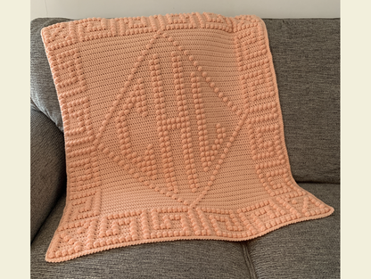 Crochet Blanket Pattern - Bobble Stitch 3 Letter Monogram + Border - INSTANT DOWNLOAD