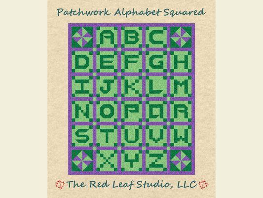 Patchwork Alphabet Squared Quilt Pattern - Letters  & Pinwheels Quilt Pattern INSTANT DOWNLOAD