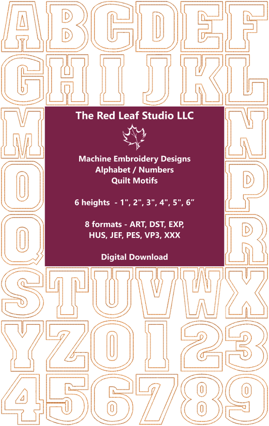 Alphabet & Numbers Continuous Line Quilting Motifs Machine Embroidery Designs - 6 Sizes - INSTANT DOWNLOAD
