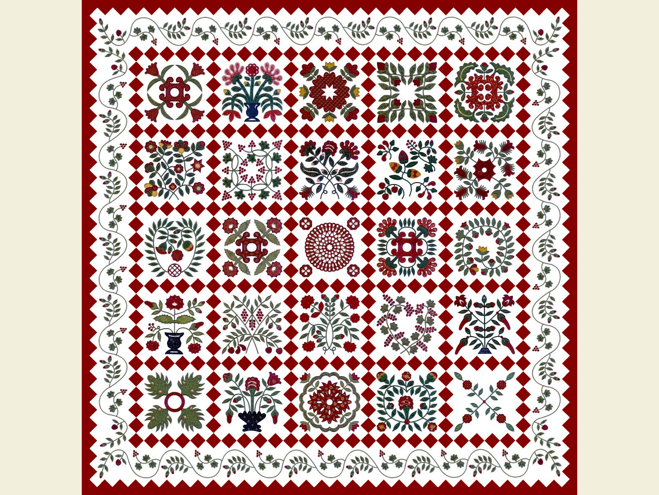 Mary Mannakee Style Baltimore Album Quilt - Applique Machine Embroidery Designs - INSTANT DOWNLOAD