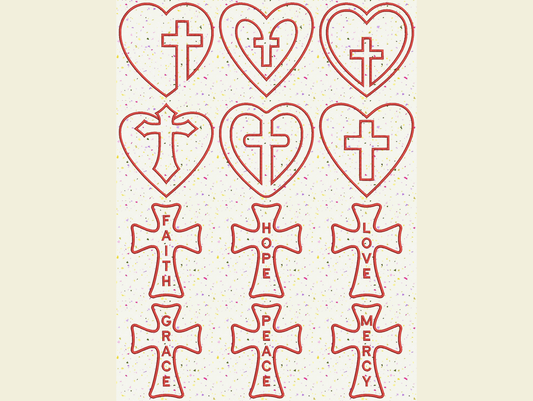 Christian Hearts & Crosses Applique Machine Embroidery Designs - INSTANT DOWNLOAD