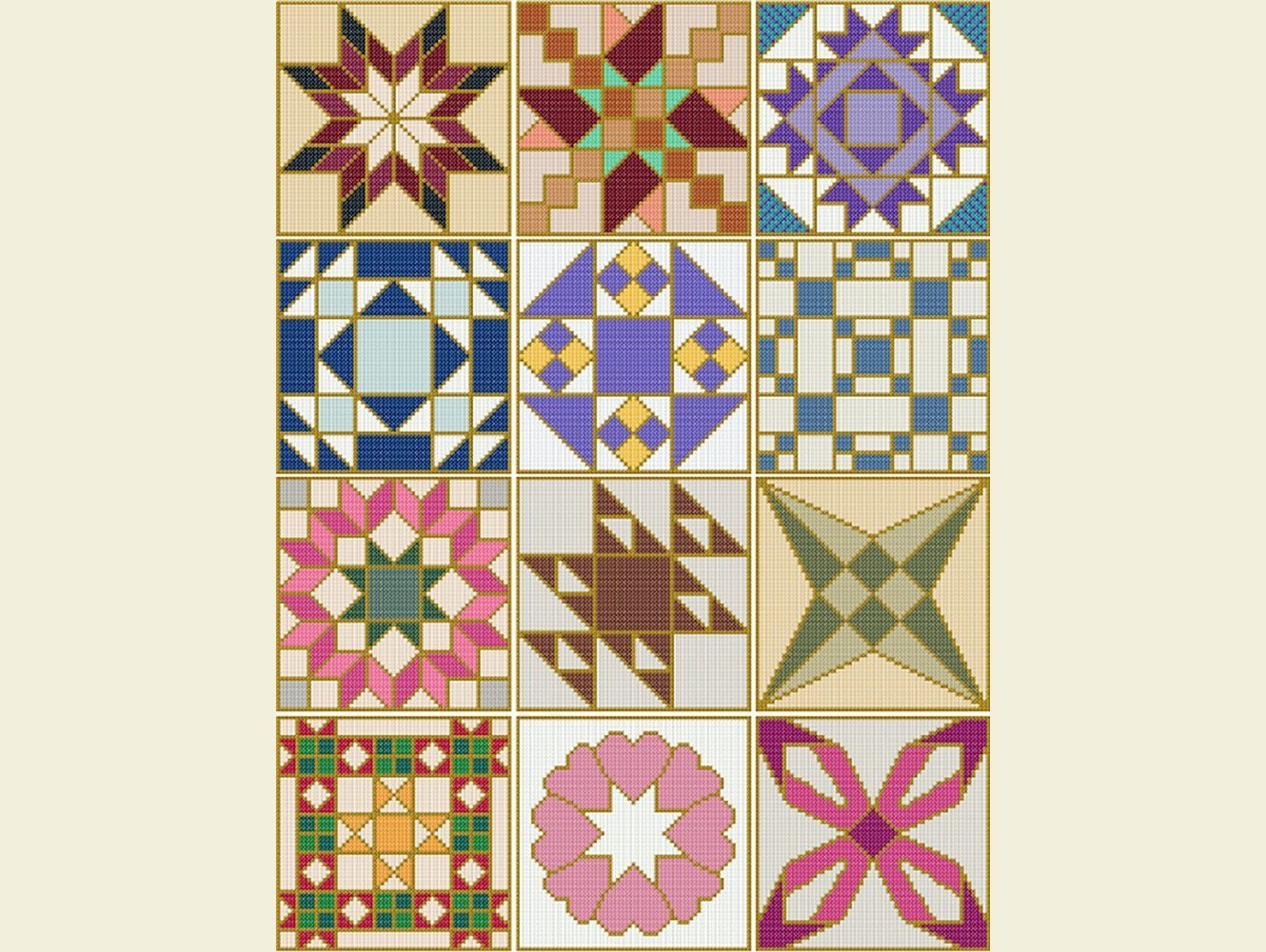 Set 1 - Cross Stitch - 12 Traditional Blocks - Machine Embroidery Designs - INSTANT DOWNLOAD