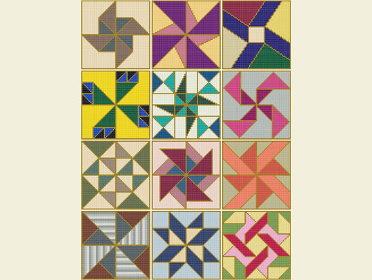Set 2 - Cross Stitch - 12 Pinwheel Blocks - Machine Embroidery Designs - INSTANT DOWNLOAD