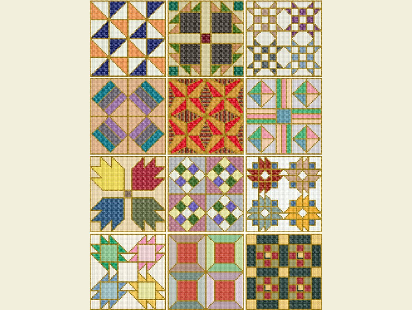 Set 3 - Cross Stitch - 12 Mini Blocks - Machine Embroidery Designs - INSTANT DOWNLOAD