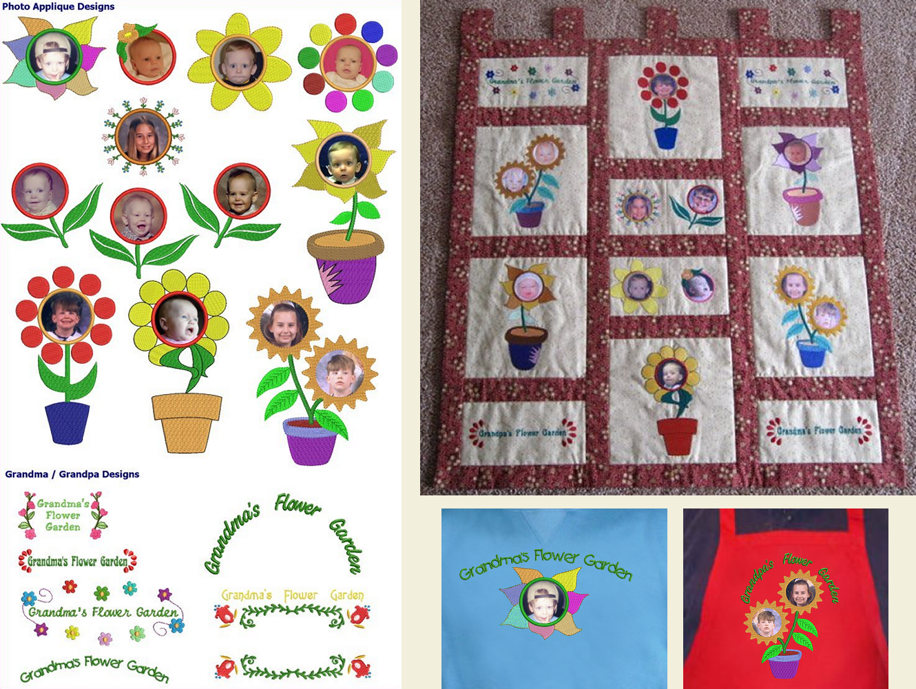 Grandma/Grandpa Flower Garden - Photo Applique Machine Embroidery Designs - INSTANT DOWNLOAD