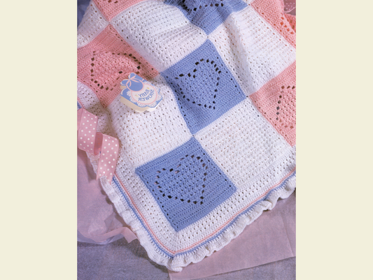Vintage Crochet Pattern Baby / Crib Blanket / Afghan - Alternating Hearts Filet Crochet - PDF Instant Digital Download