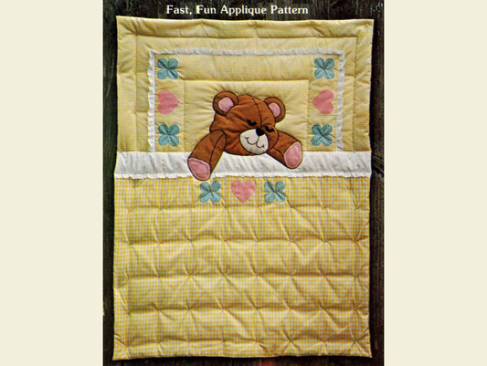 Vintage Quilt Pattern Cute & Adorable Sleepy Teddy Easy Applique Baby / Crib Quilt - PDF Instant Digital Download