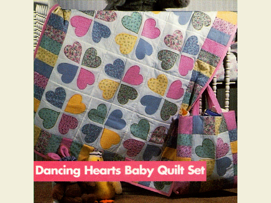 Vintage Quilt Pattern Cute & Adorable Dancing Hearts Easy Applique Baby / Crib Quilt + Bonus Tote Pattern - PDF Instant Digital Download