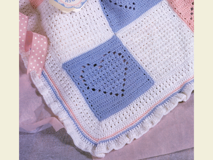 Vintage Crochet Pattern Baby / Crib Blanket / Afghan - Alternating Hearts Filet Crochet - PDF Instant Digital Download