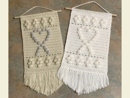 Crochet Pattern Wall Hanging Cancer Awareness Heart Ribbon Crochet DIY Design INSTANT DOWNLOAD